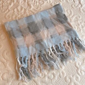 Woven, Lightweight Infinity Scarf- Peach/Blue/Gray